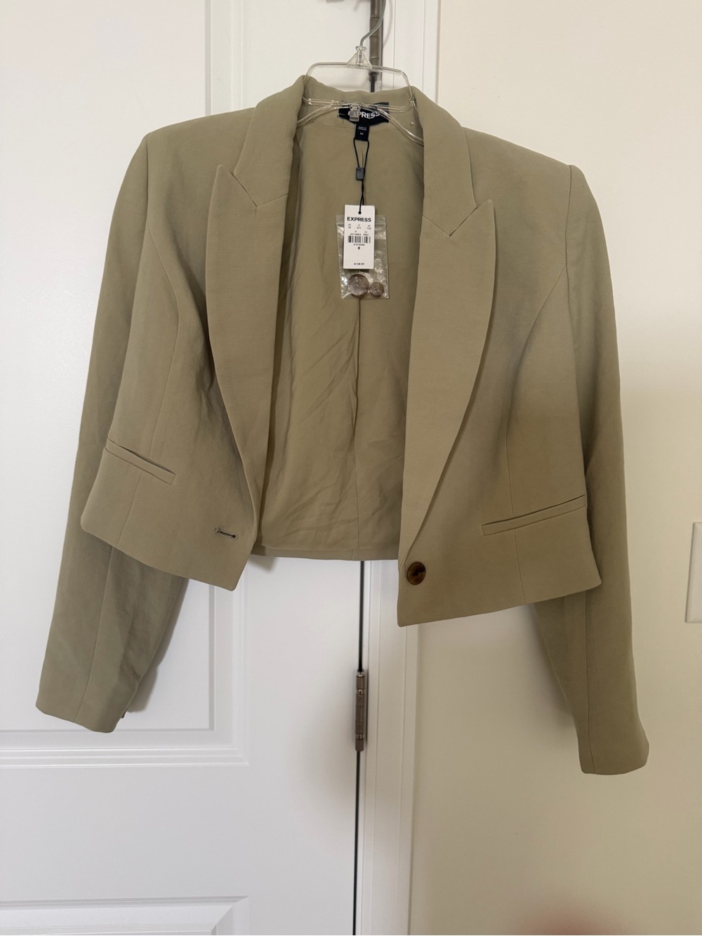 Express Women's Cropped Blazer Jacket - Light Green/ Olive Size M